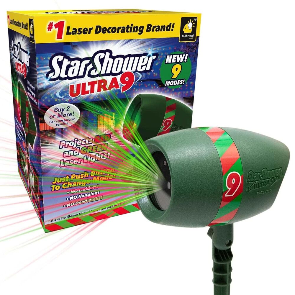 Star Shower Ultra 9 Christmas Laser Projector Red Green W/ Remote Light Show NEW